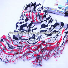 Acrylic viscose striped import scarf with tassels